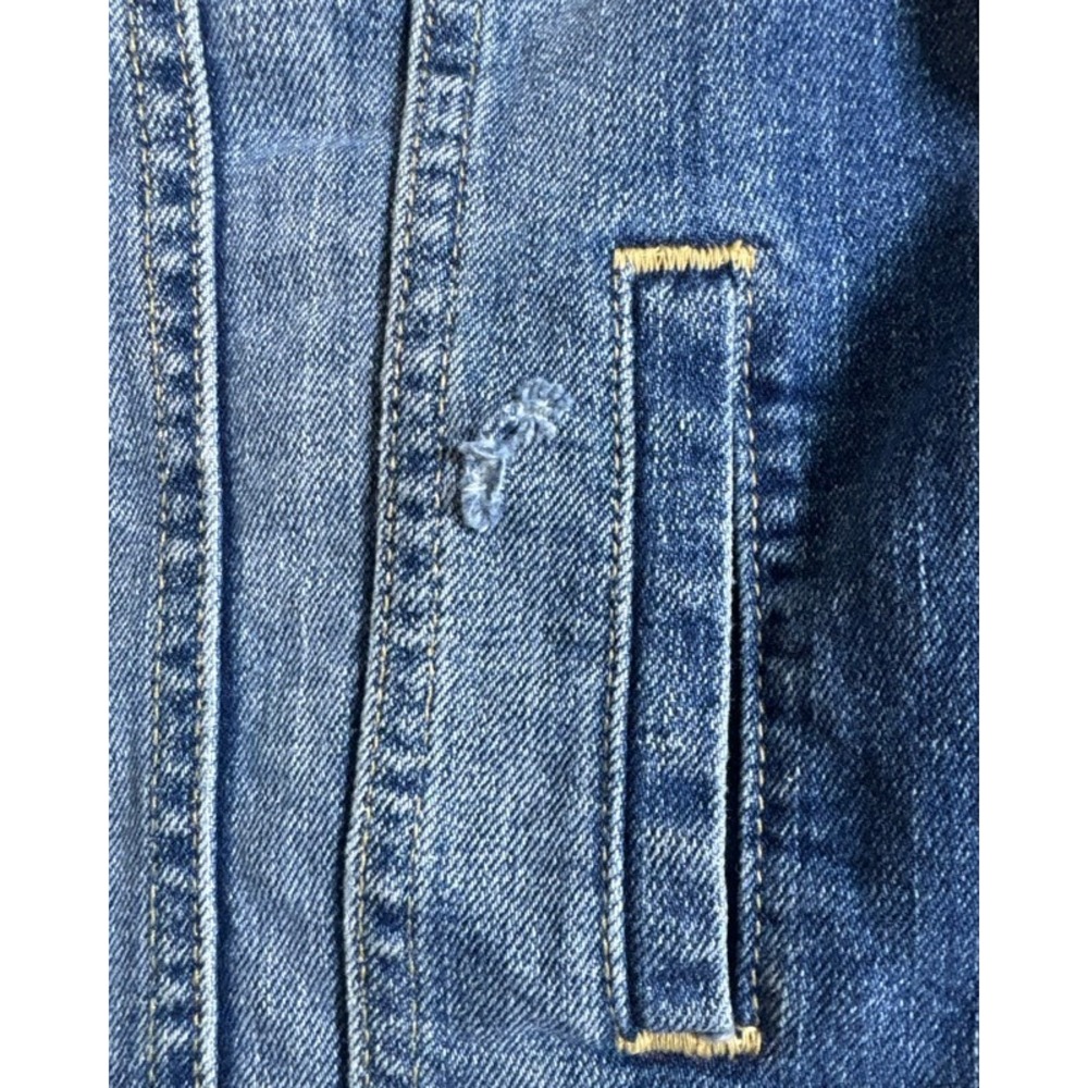 Old Navy Womens Medium Wash Denim Trucker Jacket Size Small Distressed Stretch - Picture 4 of 11